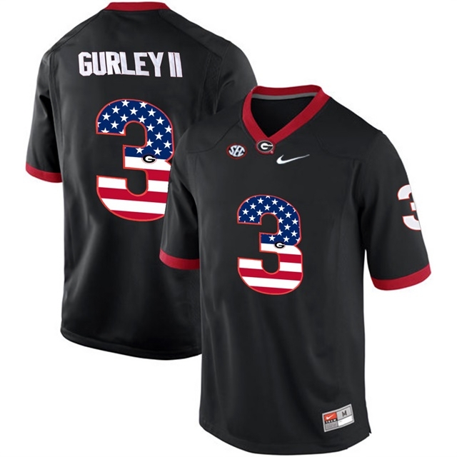 Georgia Bulldogs Men's NCAA Todd Gurley II #3 Black 2017 US Flag Fashion Limited College Football Jersey QOP7849NK